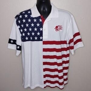 VTG Isle Of Capri Casino Men's Medium Polo Shirt Flag Print Cotton Antigua AOP
